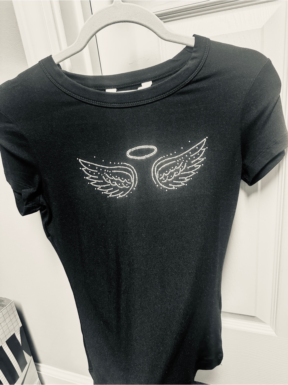 Black Women's Angel Wing Rhinestone Tee